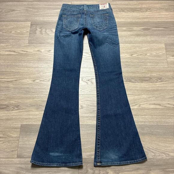 Vintage Y2K True Religion Low Rise Flare Blue Jeans Size 27 Distressed Western - Picture 7 of 7